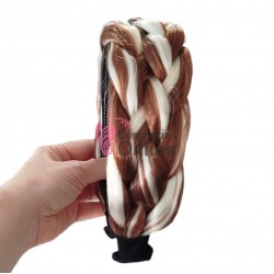 Bentita pentru par impletita spic din fibra sintetica lata BST020PP Castaniu cu Blond